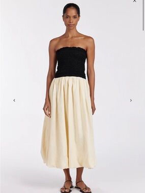 DISSH Black Smocked Bodice with Cream Midi Skirt